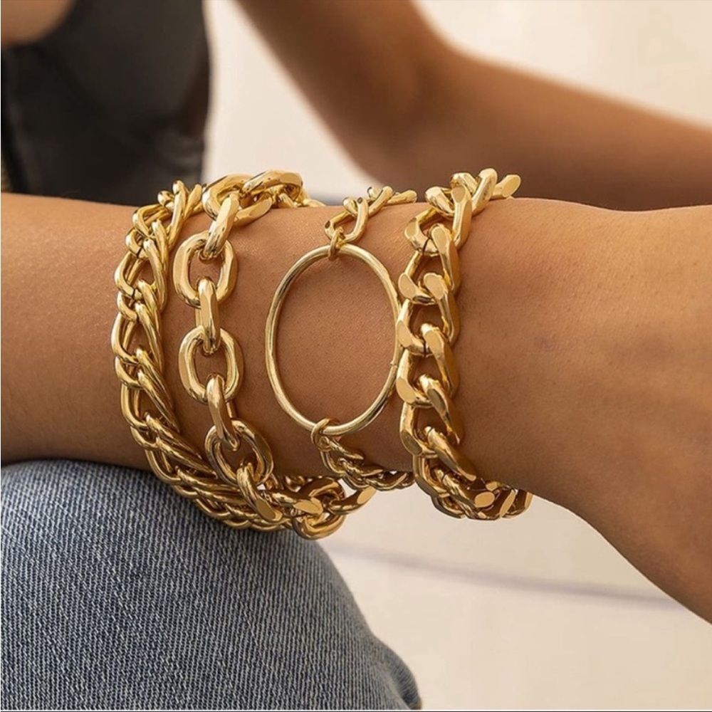- - Chunky Bracelets Set of 4 14K Gold Plated *NEW*